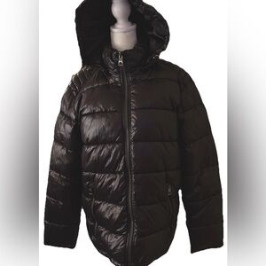 Guess Puffer Coat Black removable hood Full zip Y2K St wear zip pocket  Men’s M